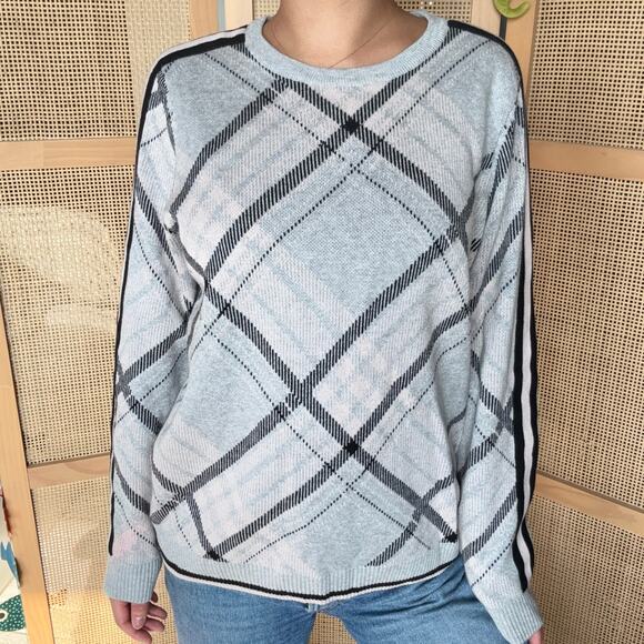 Charter Club Women's Long Sleeve Striped Crew Neck Ice Gray Heather Sweater L - Picture 1 of 5